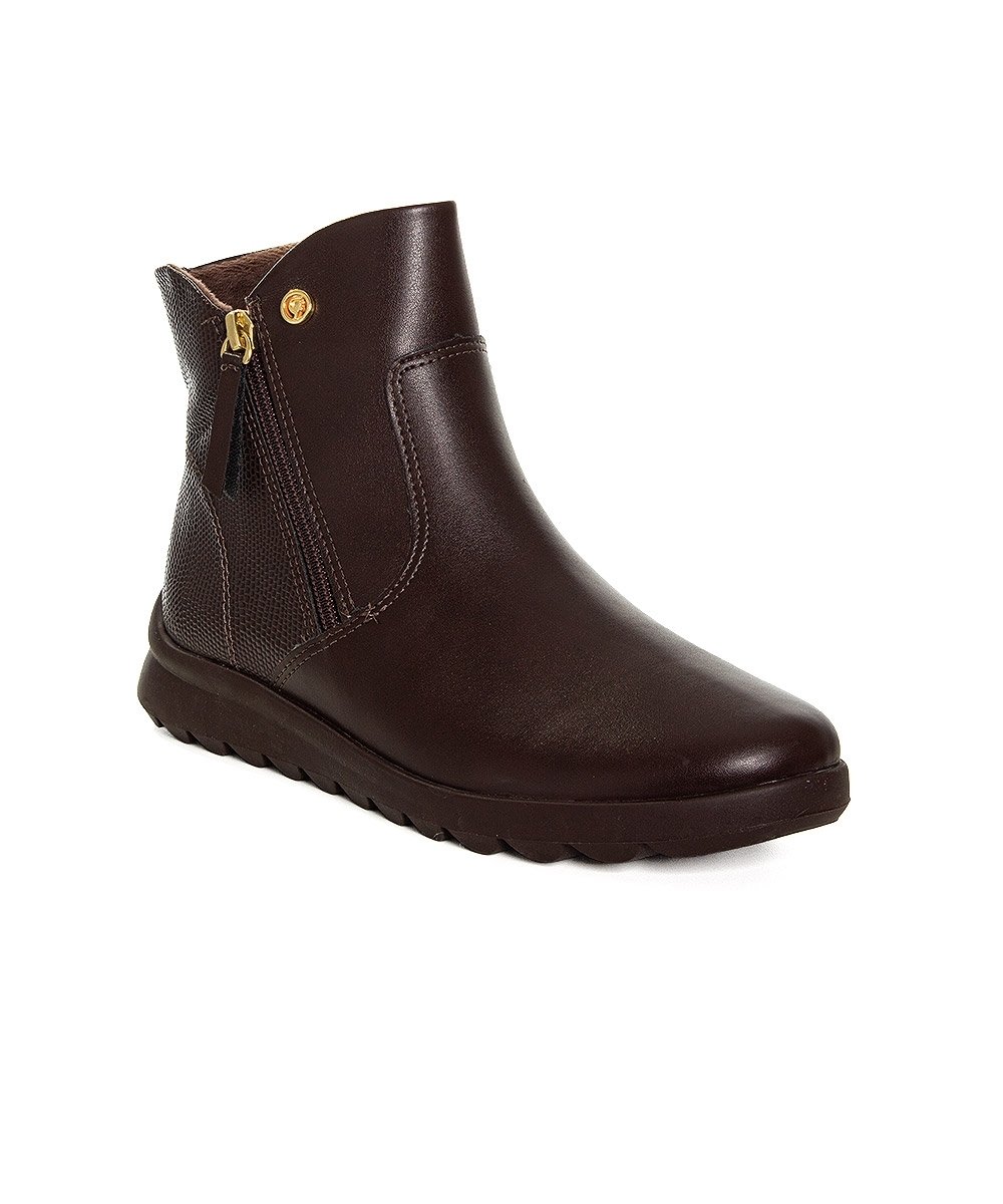 Bota Cano Curto Comfortflex Forrada Ziper Marrom Marrom 2