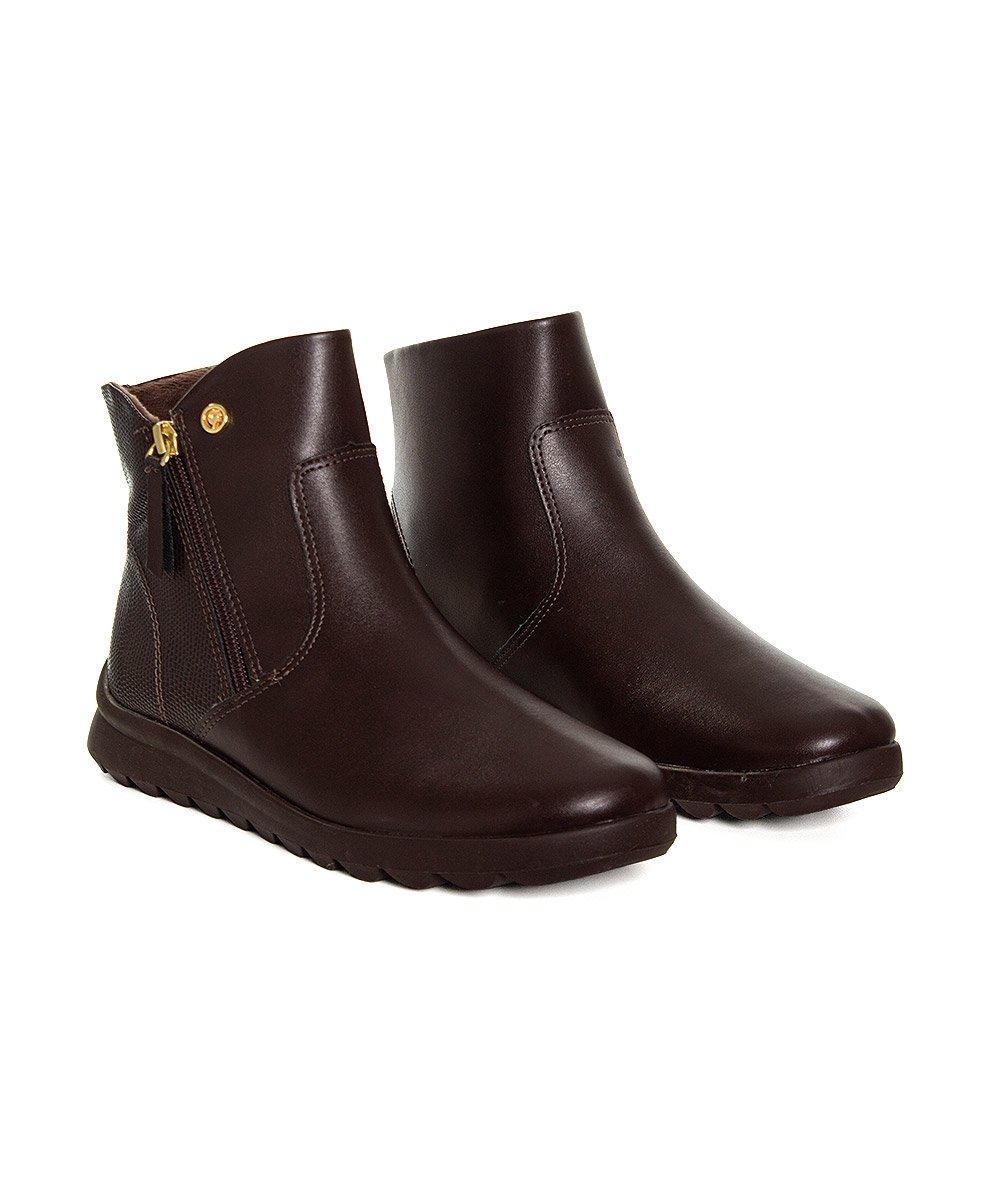 Bota Cano Curto Comfortflex Forrada Ziper Marrom Marrom 3