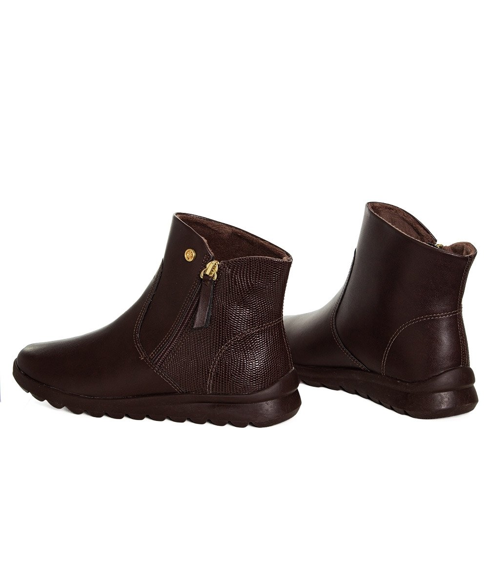 Bota Cano Curto Comfortflex Forrada Ziper Marrom Marrom 4