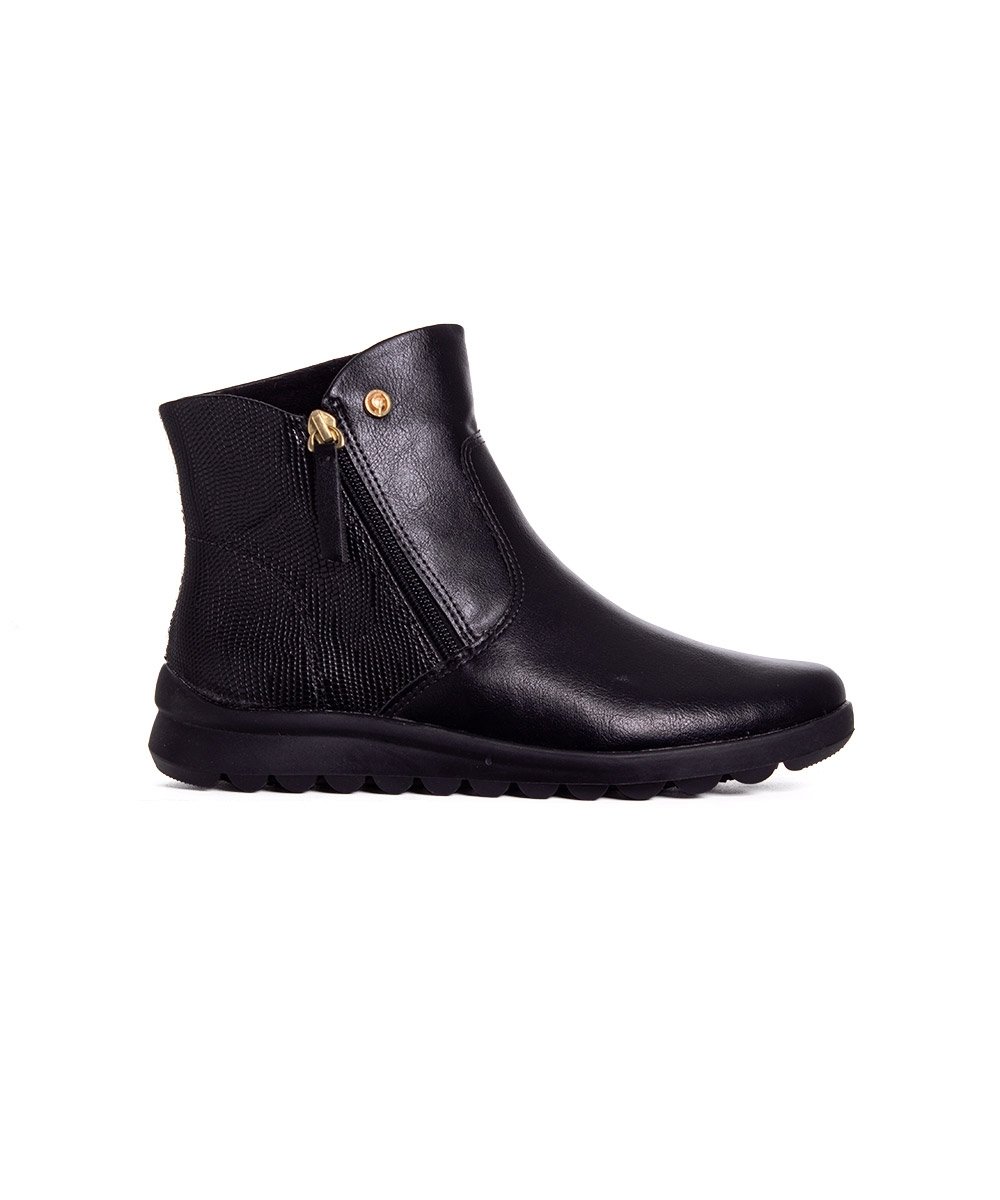 Bota Cano Curto Comfortflex Forrada Ziper Preto