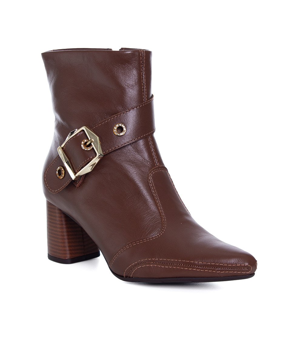 Bota Cano Curto Ramarim Total Comfort Couro 2659103 Marrom