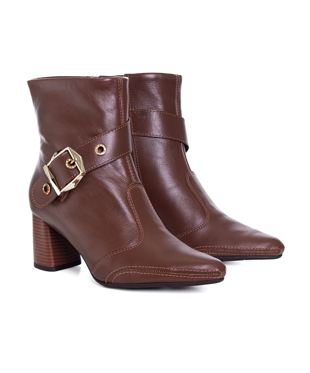 Bota Cano Curto Ramarim Total Comfort Couro 2659103 Marrom Marrom 2