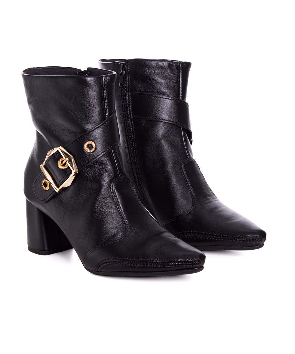 Bota Cano Curto Ramarim Total Comfort Couro 2659103 Preto Preto 3