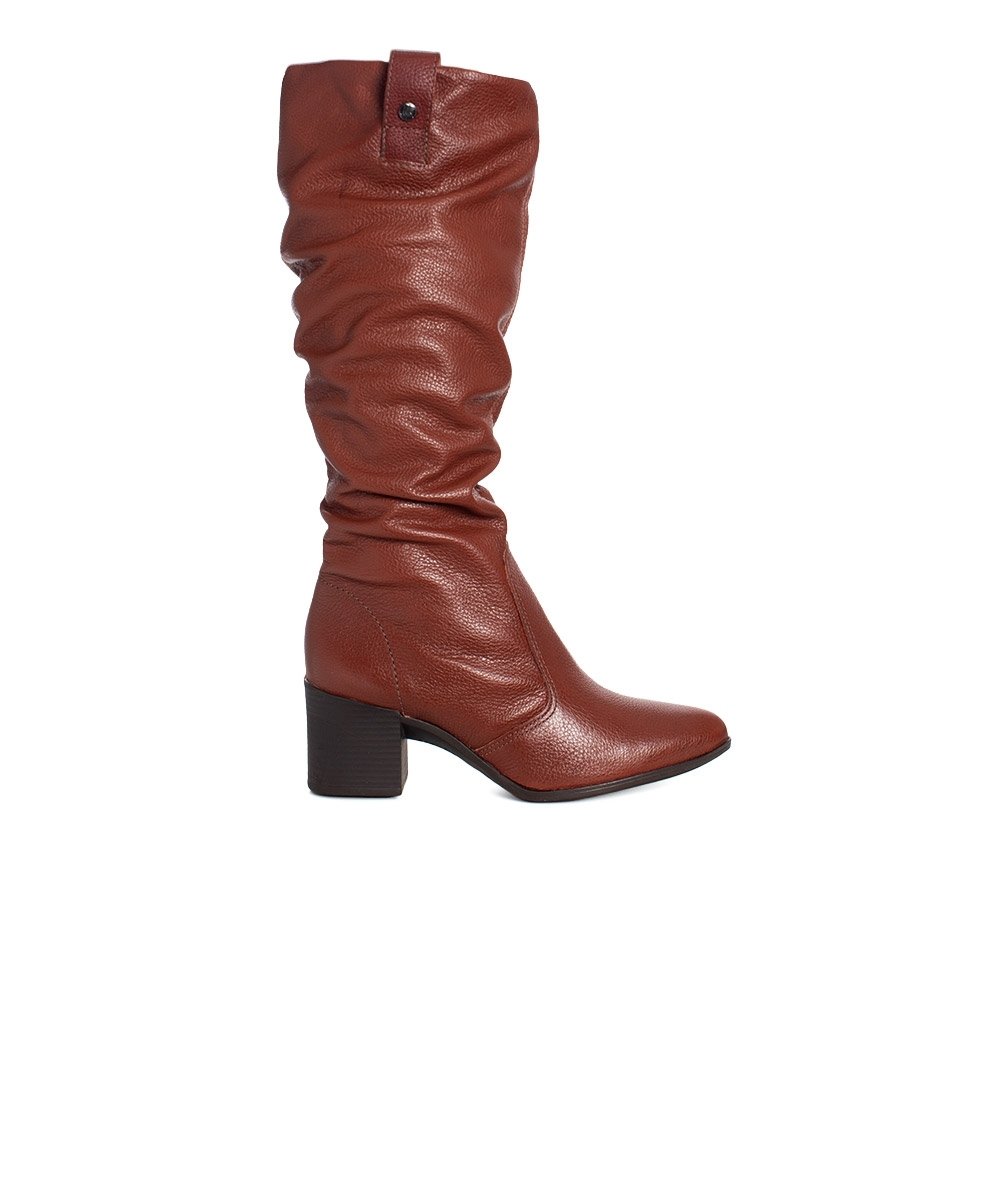 Bota Cano Longo Bottero Salto Bloco Couro Marrom