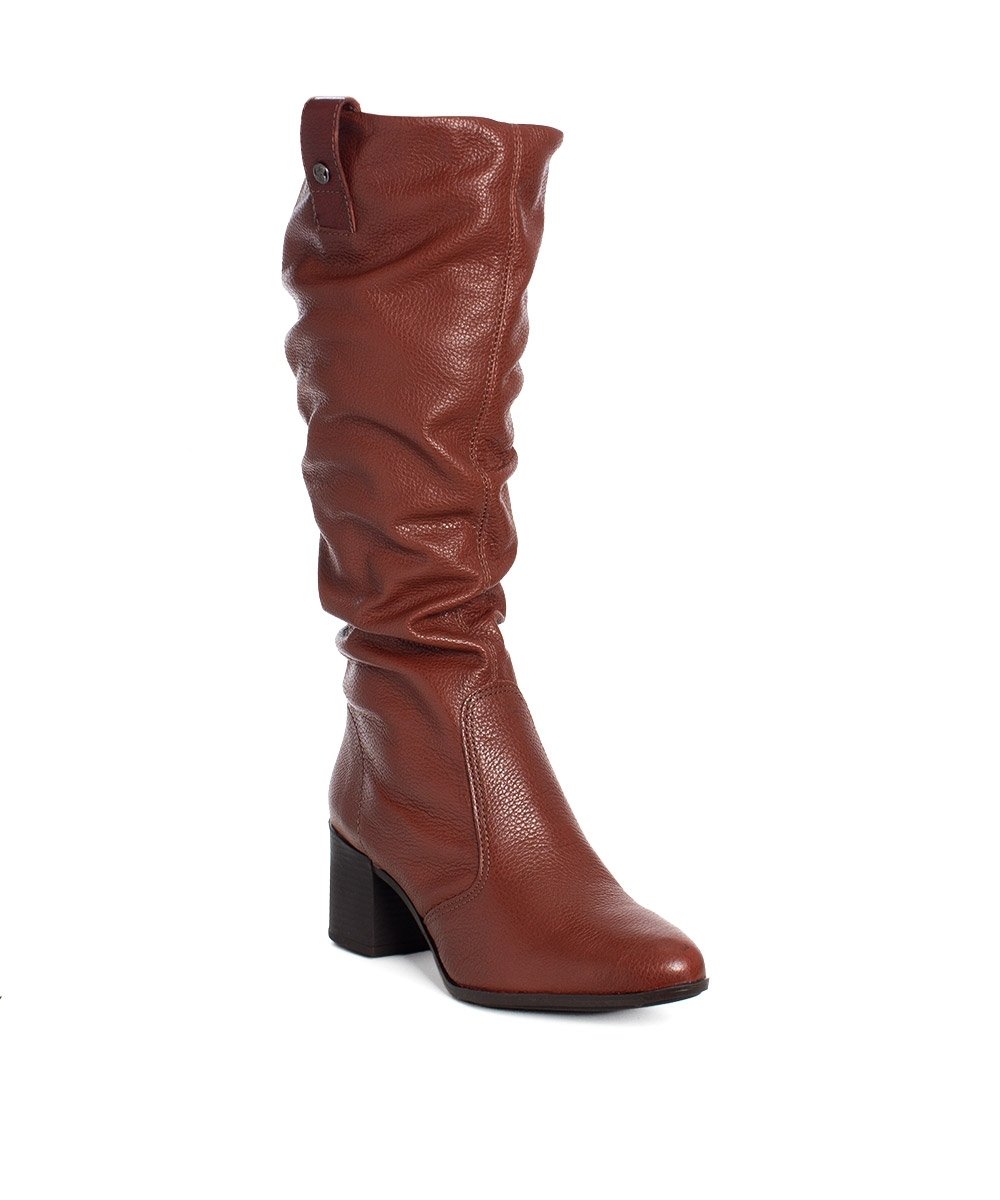 Bota Cano Longo Bottero Salto Bloco Couro Marrom Marrom 2