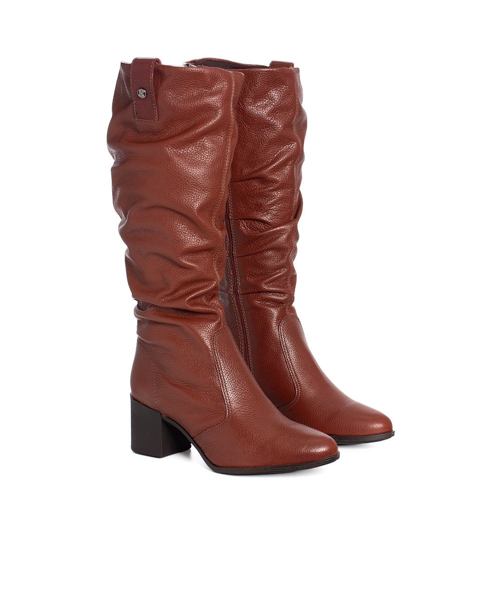 Bota Cano Longo Bottero Salto Bloco Couro Marrom Marrom 3