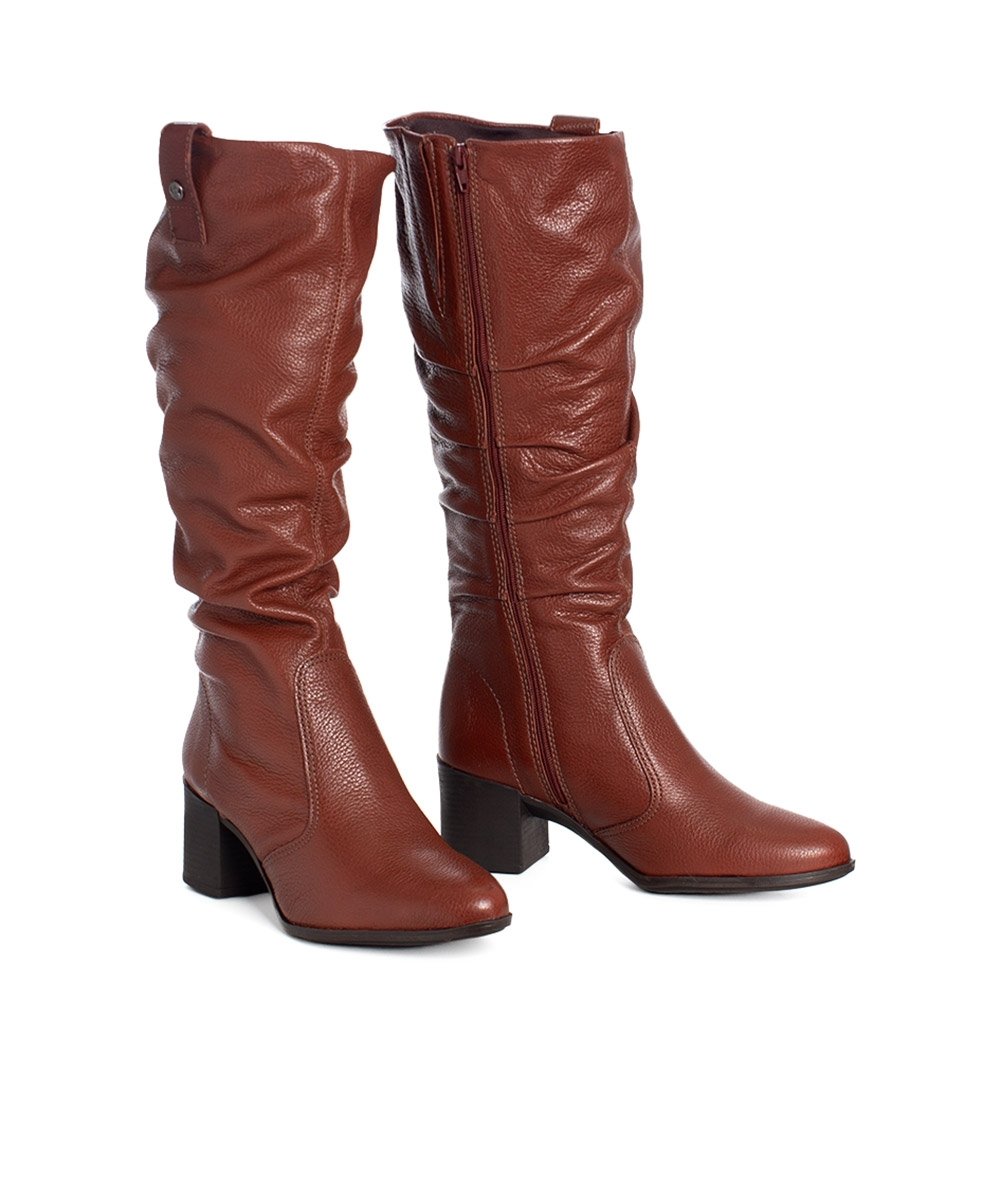 Bota Cano Longo Bottero Salto Bloco Couro Marrom Marrom 4