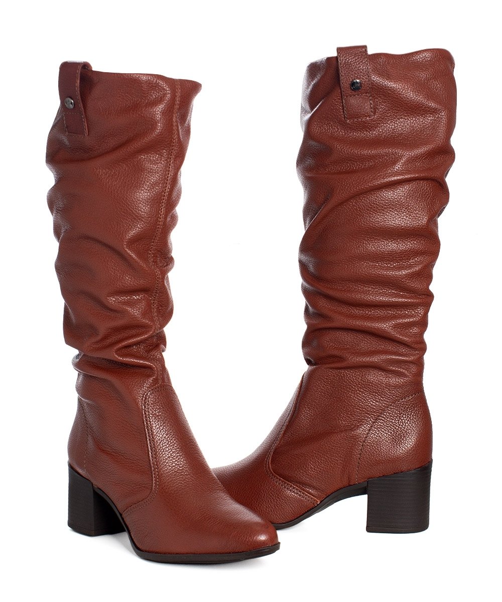 Bota Cano Longo Bottero Salto Bloco Couro Marrom Marrom 5