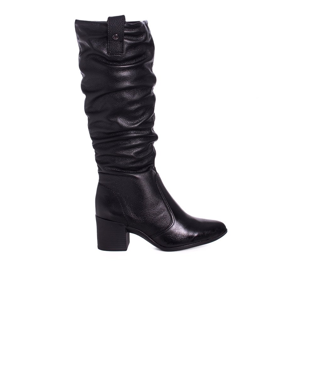 Bota Cano Longo Bottero Salto Bloco Couro Preto
