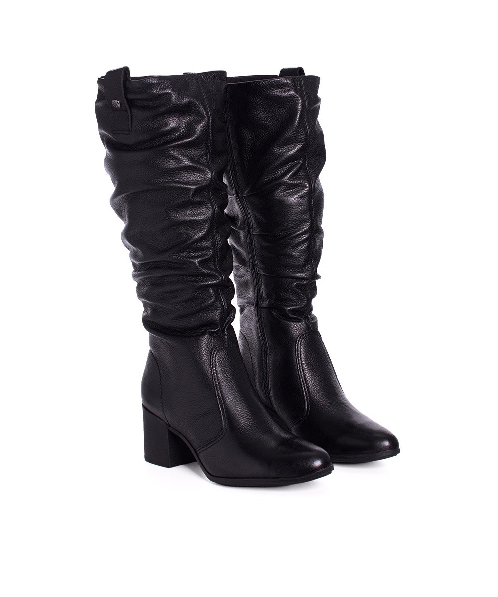 Bota Cano Longo Bottero Salto Bloco Couro Preto Preto 3