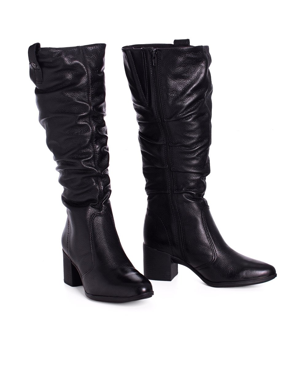 Bota Cano Longo Bottero Salto Bloco Couro Preto Preto 4