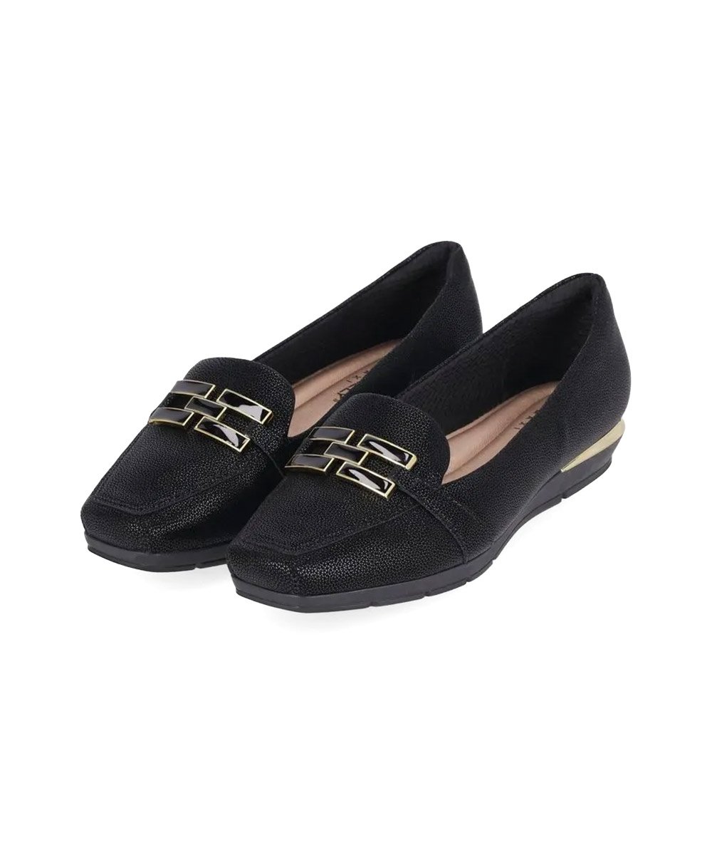 Sapato Loafer Piccadilly Fernanda Salto Baixo Preto Preto 5