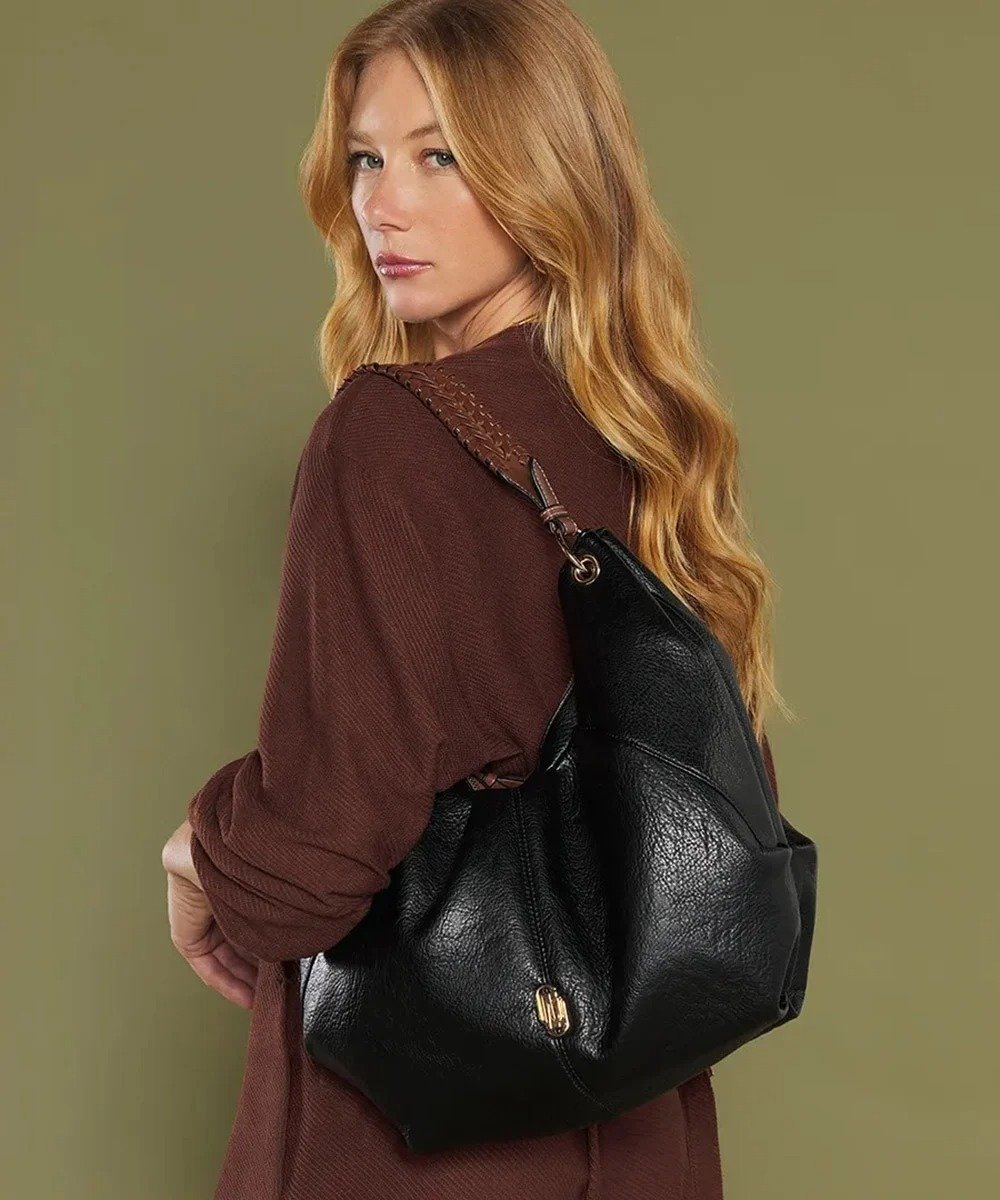 Bolsa Hobo Wj Grande Alça Trançada Preto Preto 2