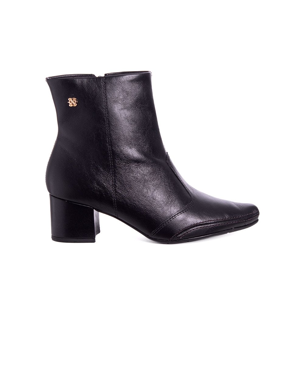 Bota Cano Curto Ramarim Salto Bloco Couro Preto