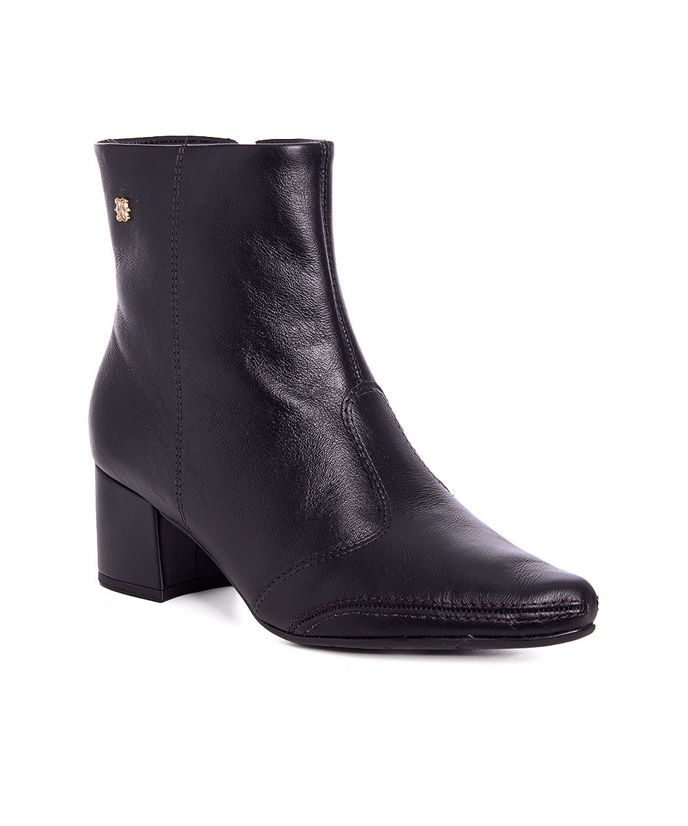 Bota Cano Curto Ramarim Salto Bloco Couro Preto Preto 2