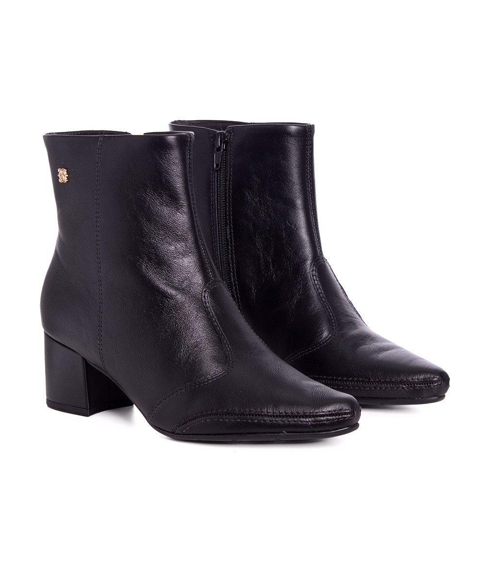 Bota Cano Curto Ramarim Salto Bloco Couro Preto Preto 3