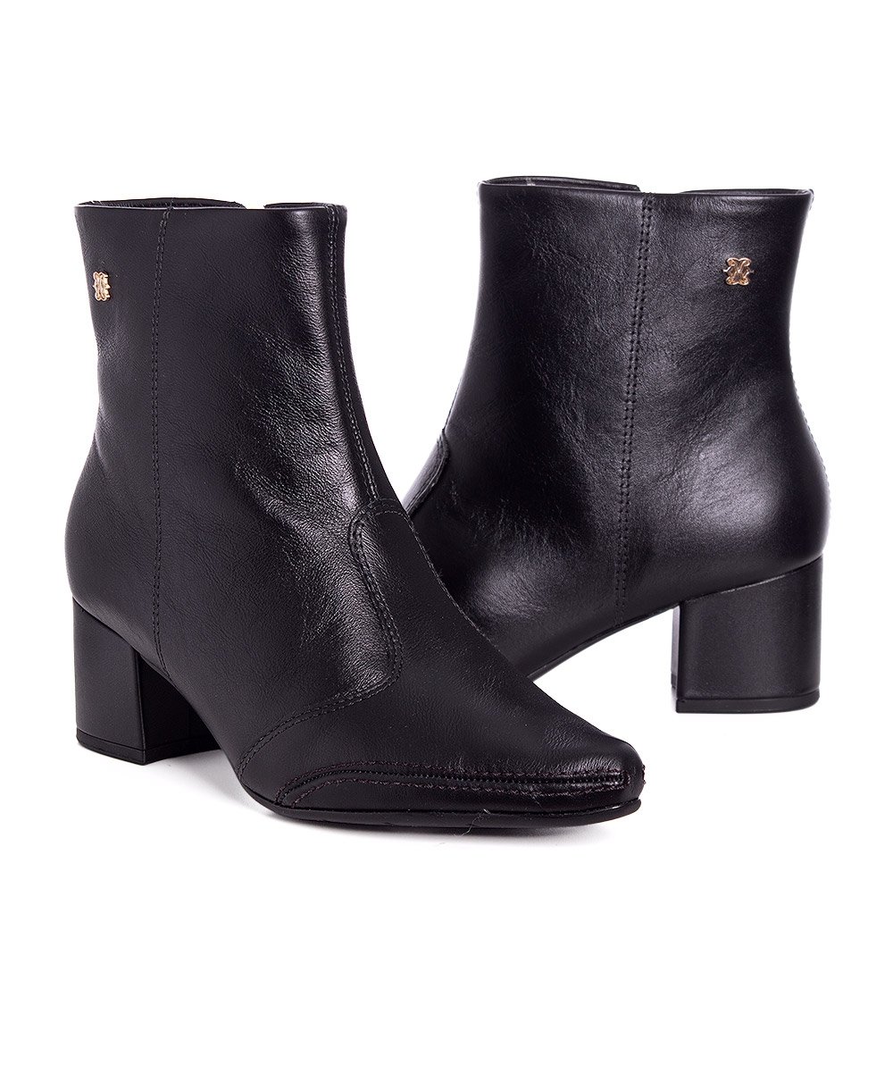 Bota Cano Curto Ramarim Salto Bloco Couro Preto Preto 4