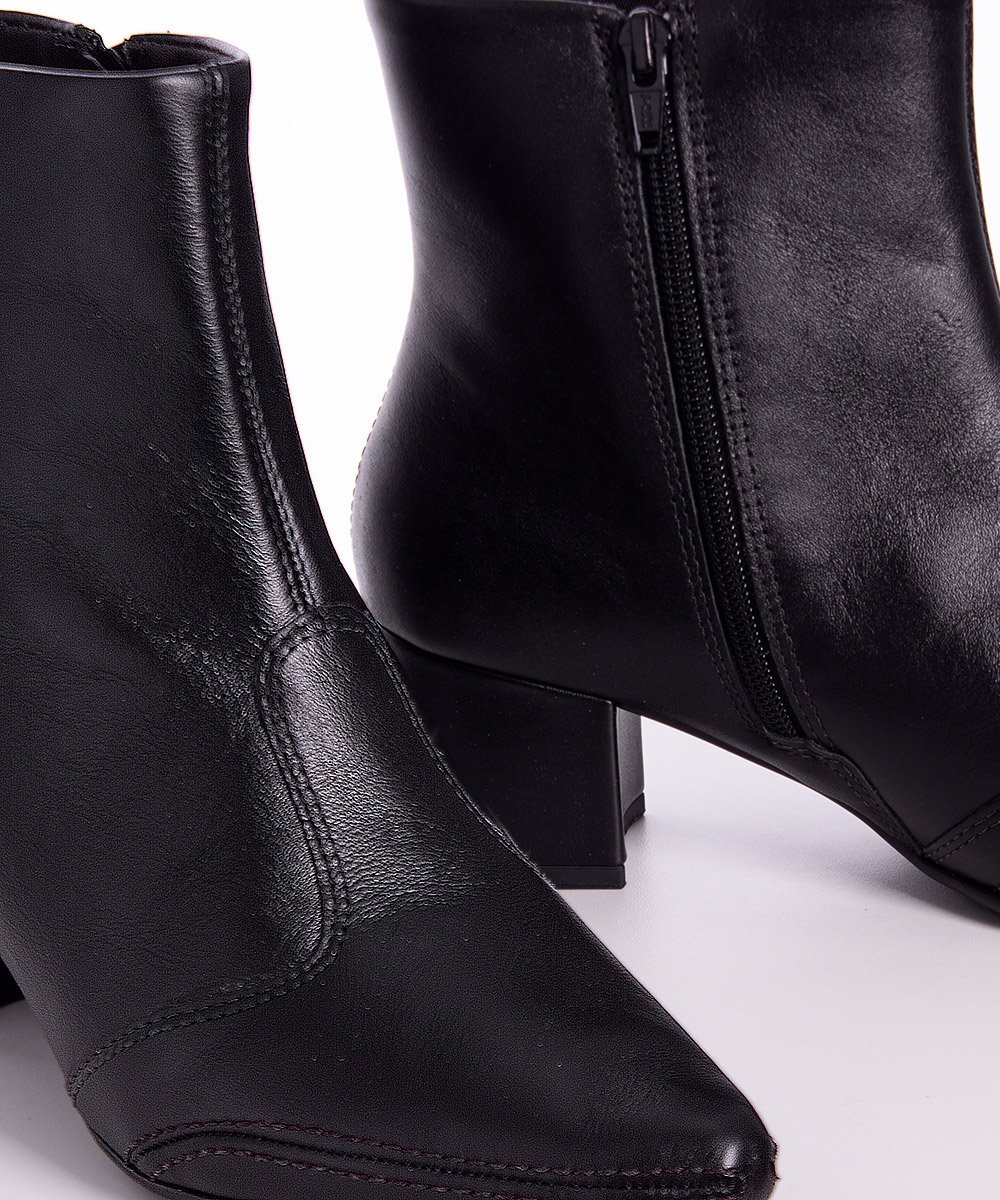 Bota Cano Curto Ramarim Salto Bloco Couro Preto Preto 5