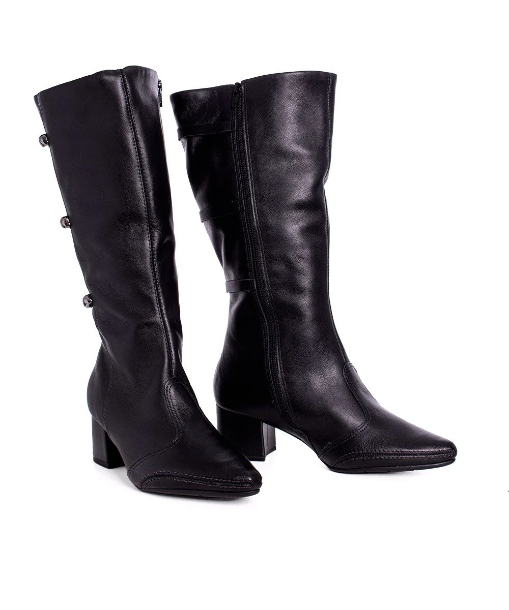 Bota Cano Longo Ramarim Salto Médio Couro Preto