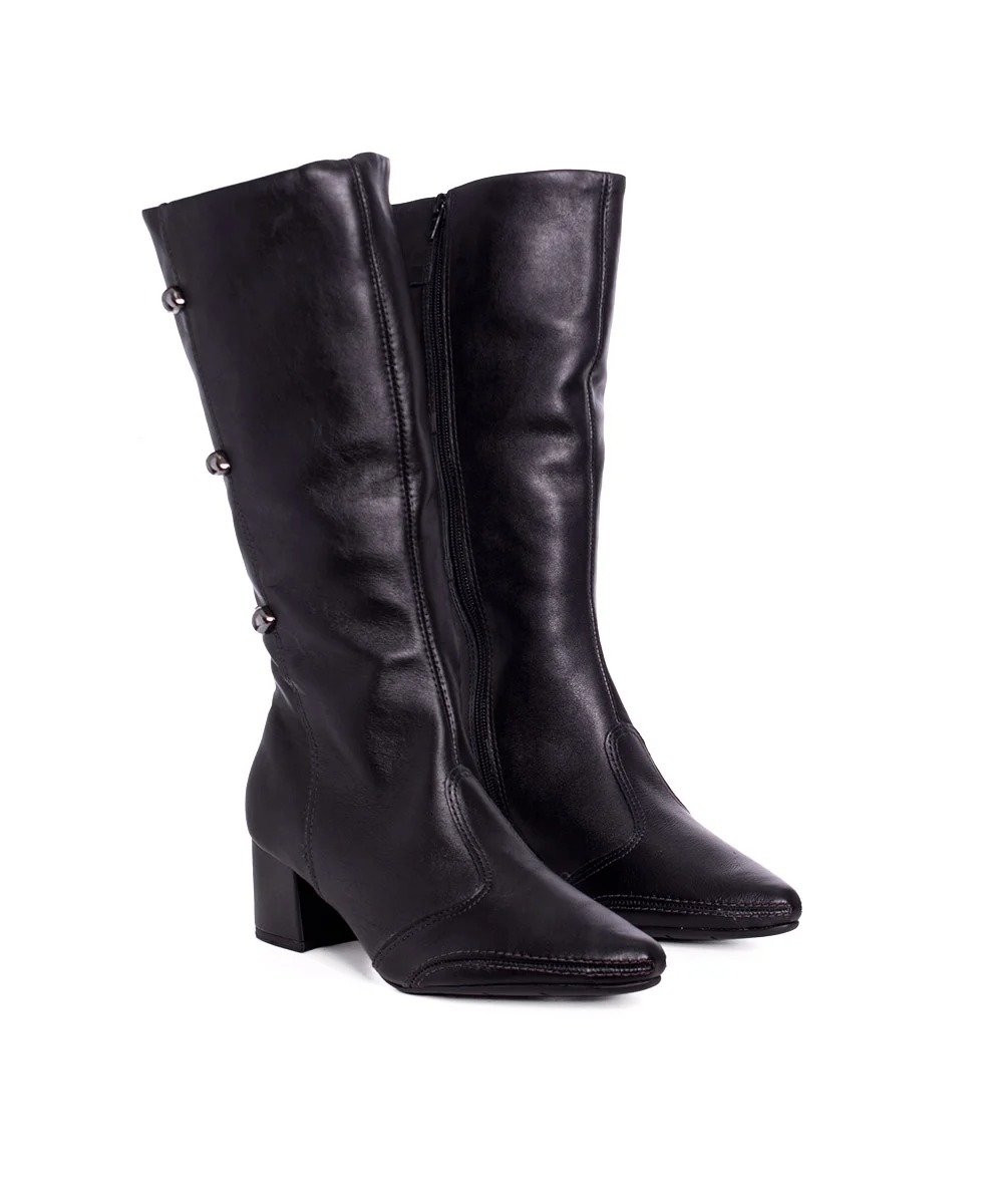 Bota Cano Longo Ramarim Salto Médio Couro Preto Preto 2