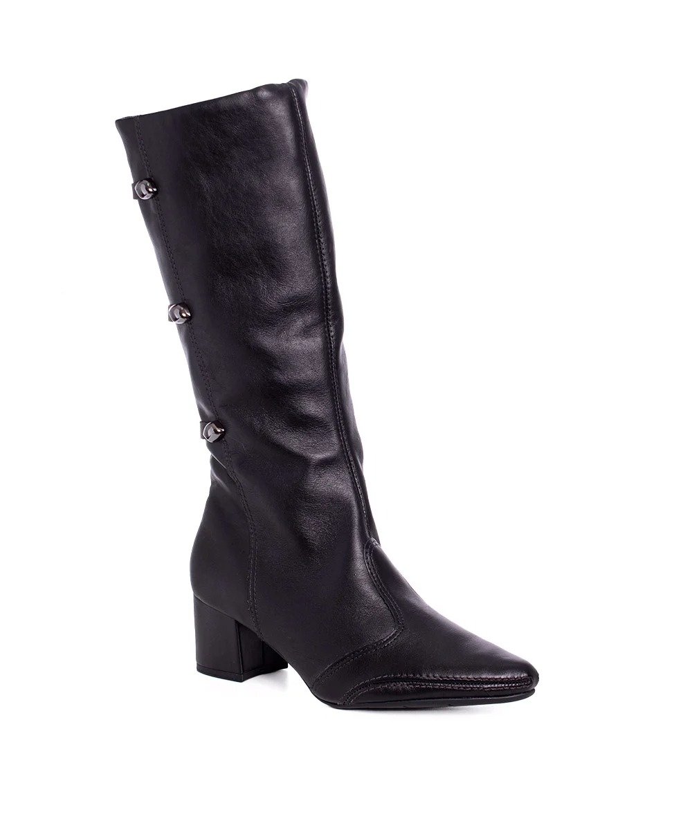 Bota Cano Longo Ramarim Salto Médio Couro Preto Preto 3