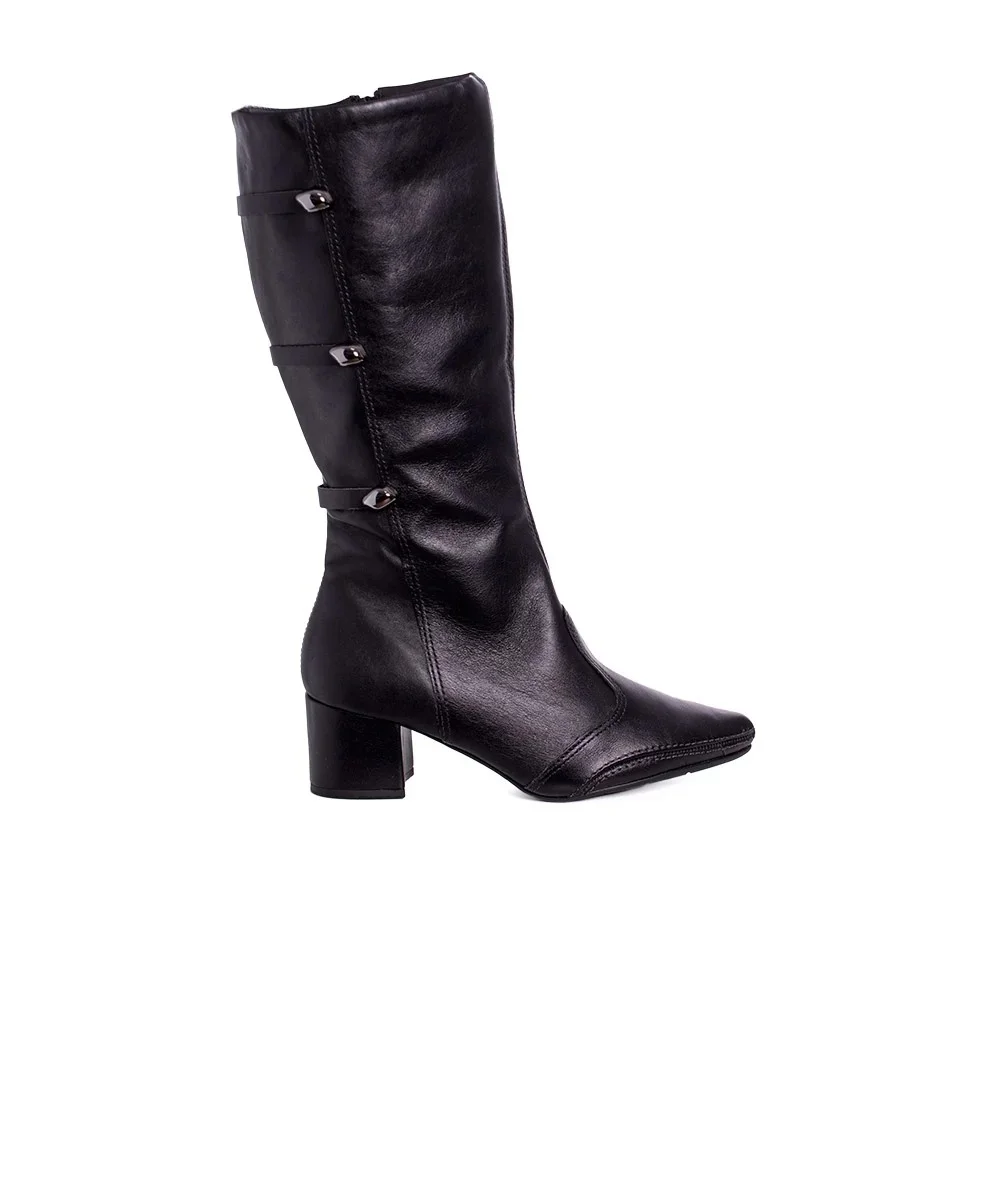 Bota Cano Longo Ramarim Salto Médio Couro Preto Preto 4