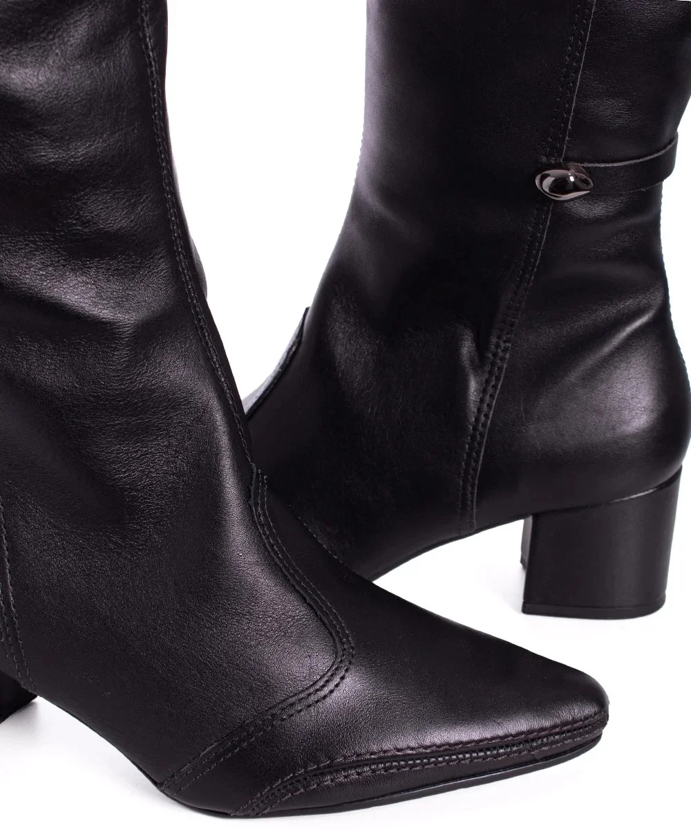 Bota Cano Longo Ramarim Salto Médio Couro Preto Preto 5