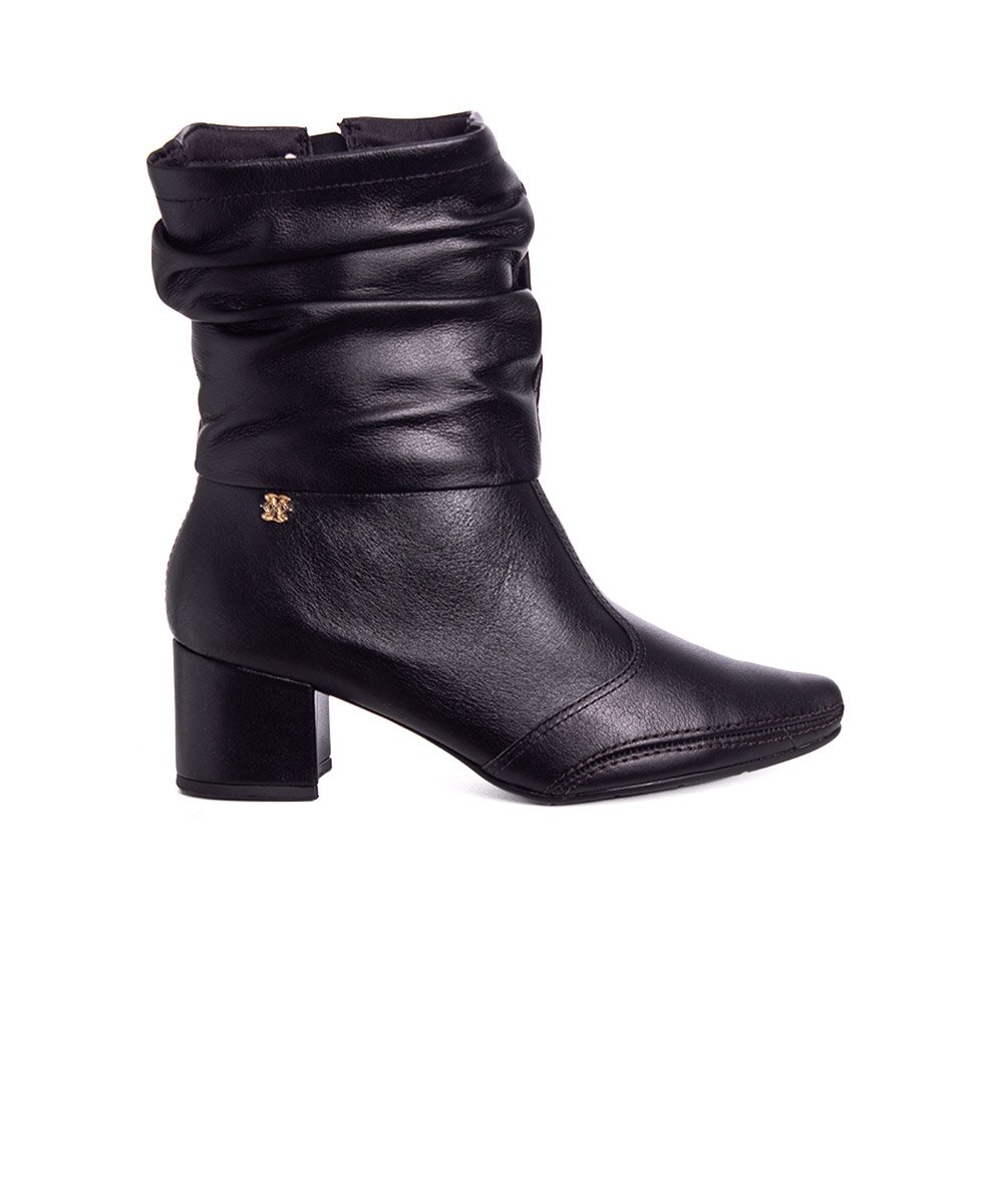 Bota Slouchy Ramarim Cano Curto Couro Preto
