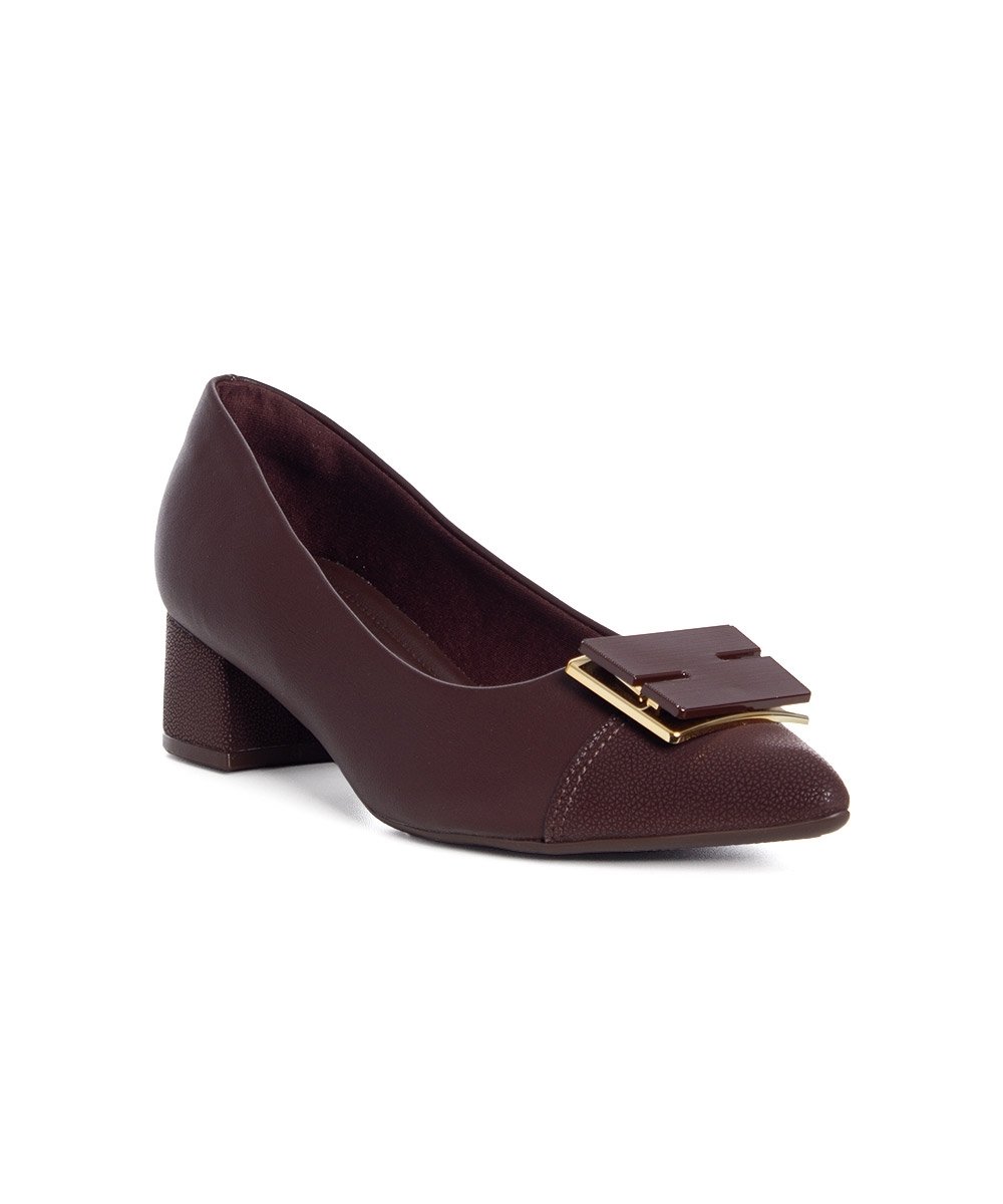 Sapato Scarpin Piccadilly Salto Bloco Marrom Marrom 2