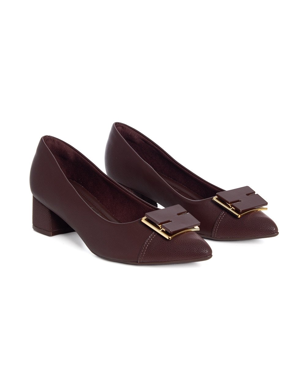 Sapato Scarpin Piccadilly Salto Bloco Marrom Marrom 3