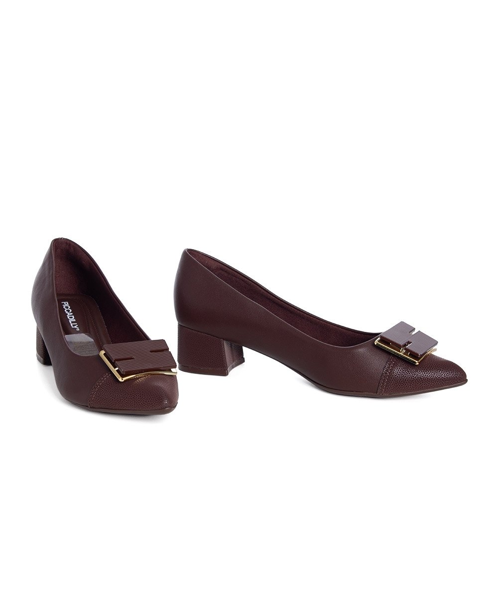 Sapato Scarpin Piccadilly Salto Bloco Marrom Marrom 4