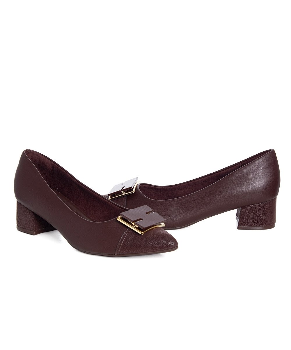 Sapato Scarpin Piccadilly Salto Bloco Marrom Marrom 5