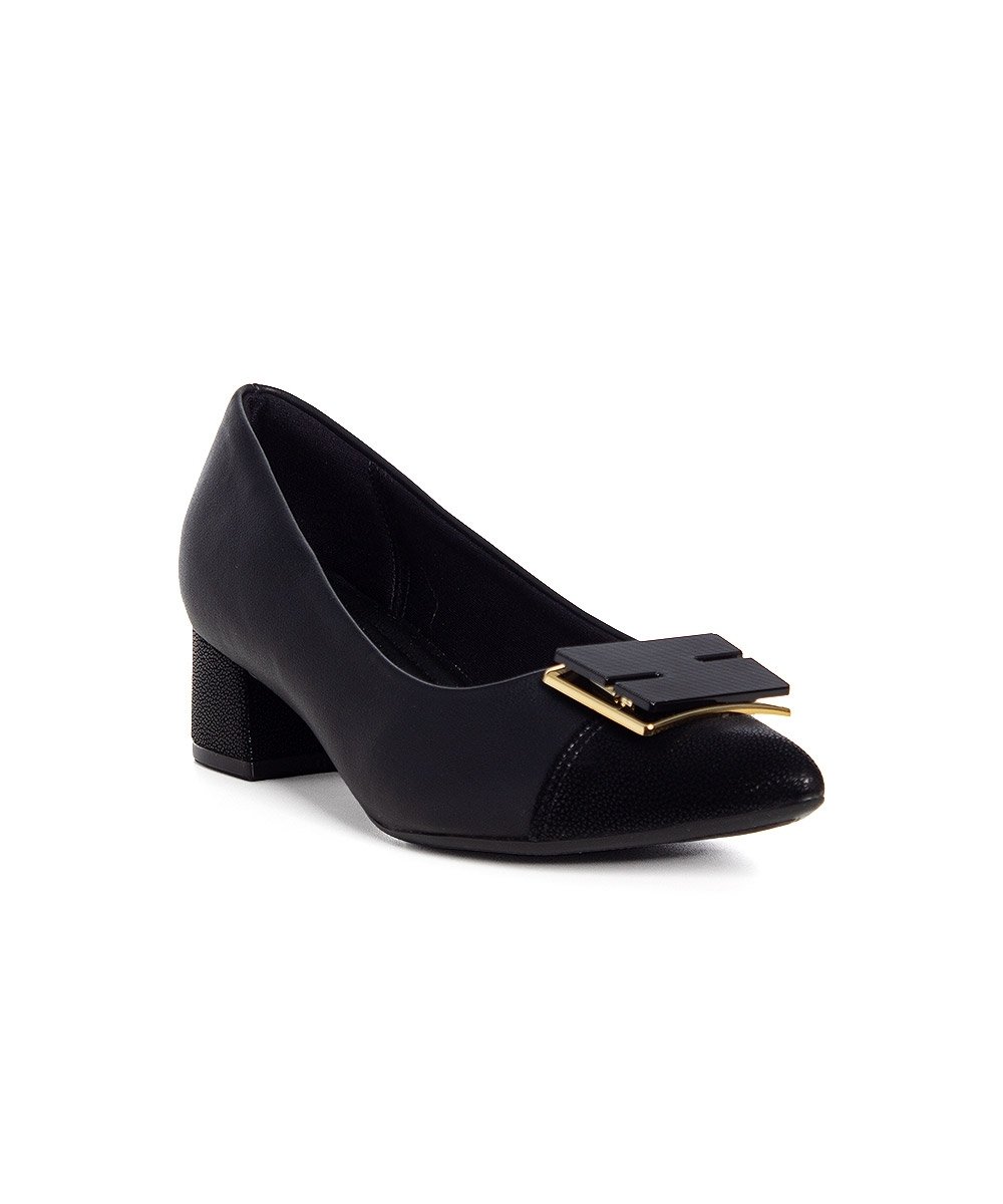 Sapato Scarpin Piccadilly Salto Bloco Preto Preto 2