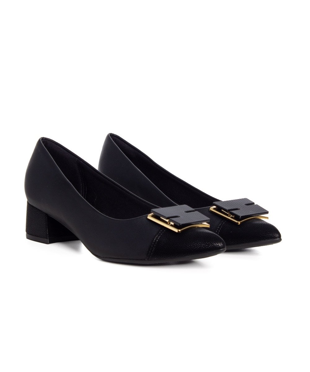 Sapato Scarpin Piccadilly Salto Bloco Preto Preto 3