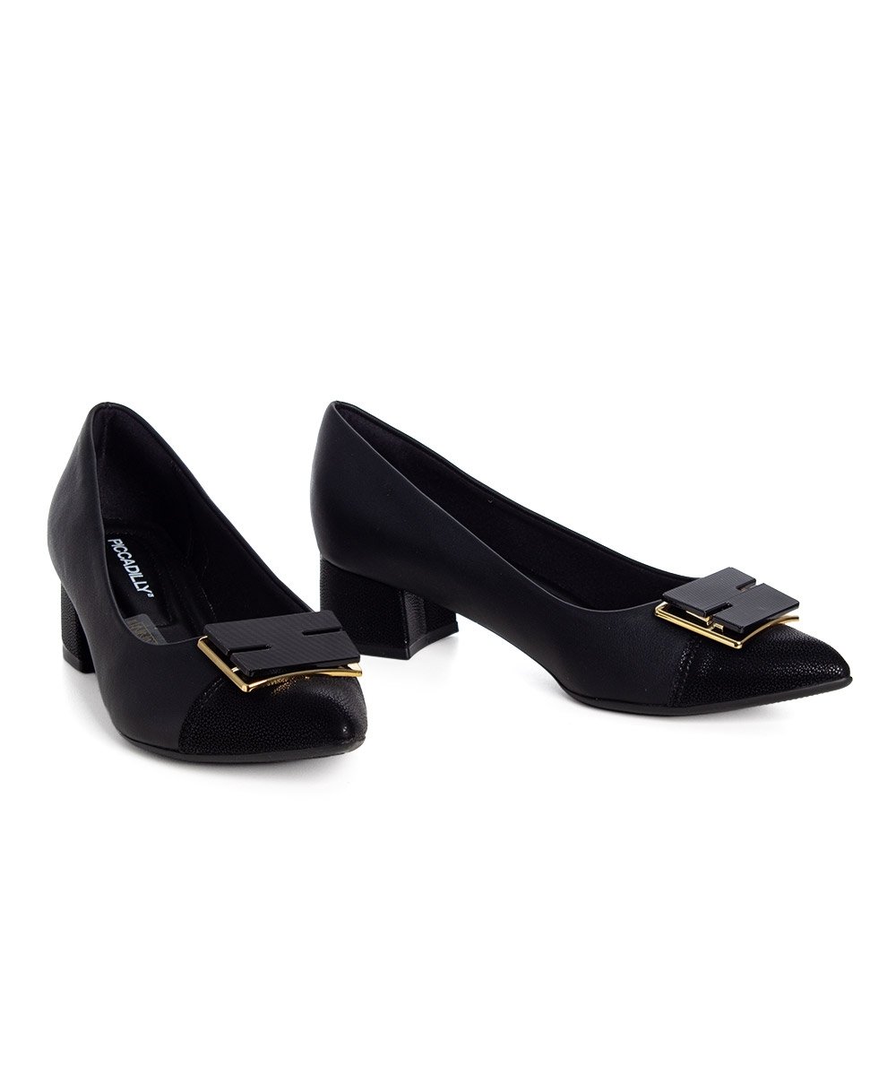 Sapato Scarpin Piccadilly Salto Bloco Preto Preto 4