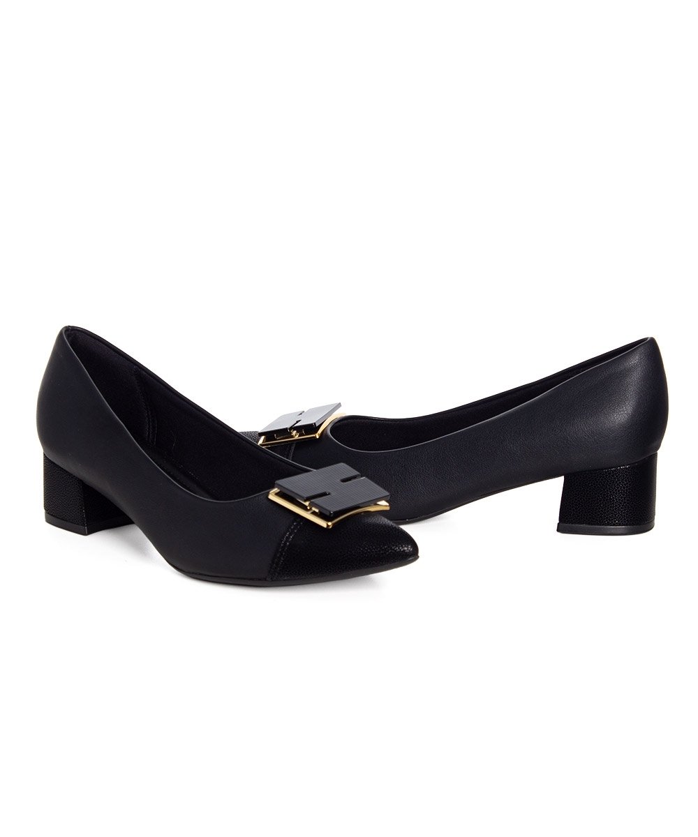 Sapato Scarpin Piccadilly Salto Bloco Preto Preto 5