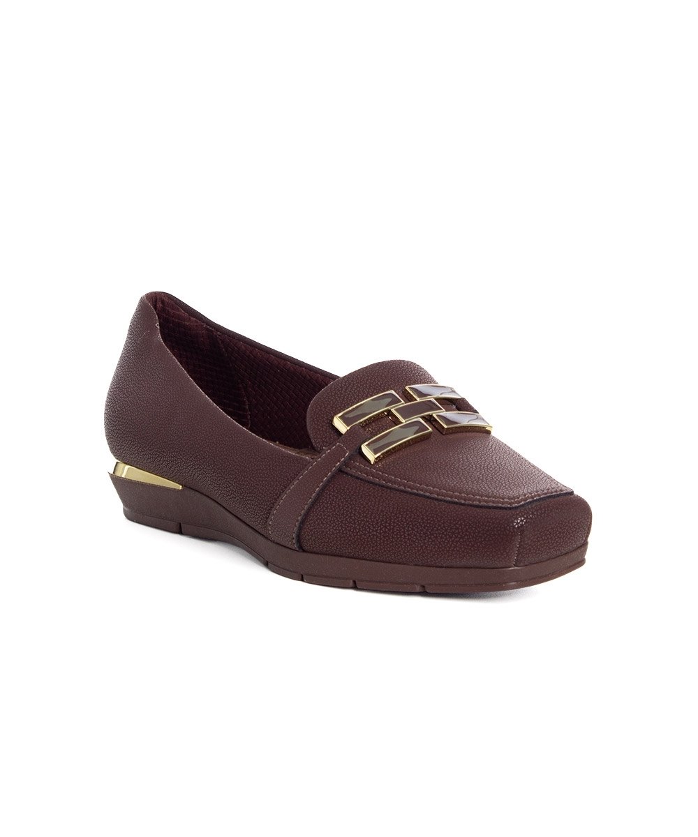 Sapato Loafer Piccadilly Fernanda Salto Baixo Marrom Marrom 2