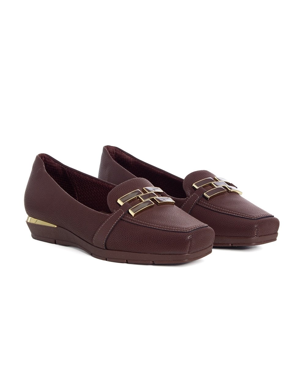 Sapato Loafer Piccadilly Fernanda Salto Baixo Marrom Marrom 3