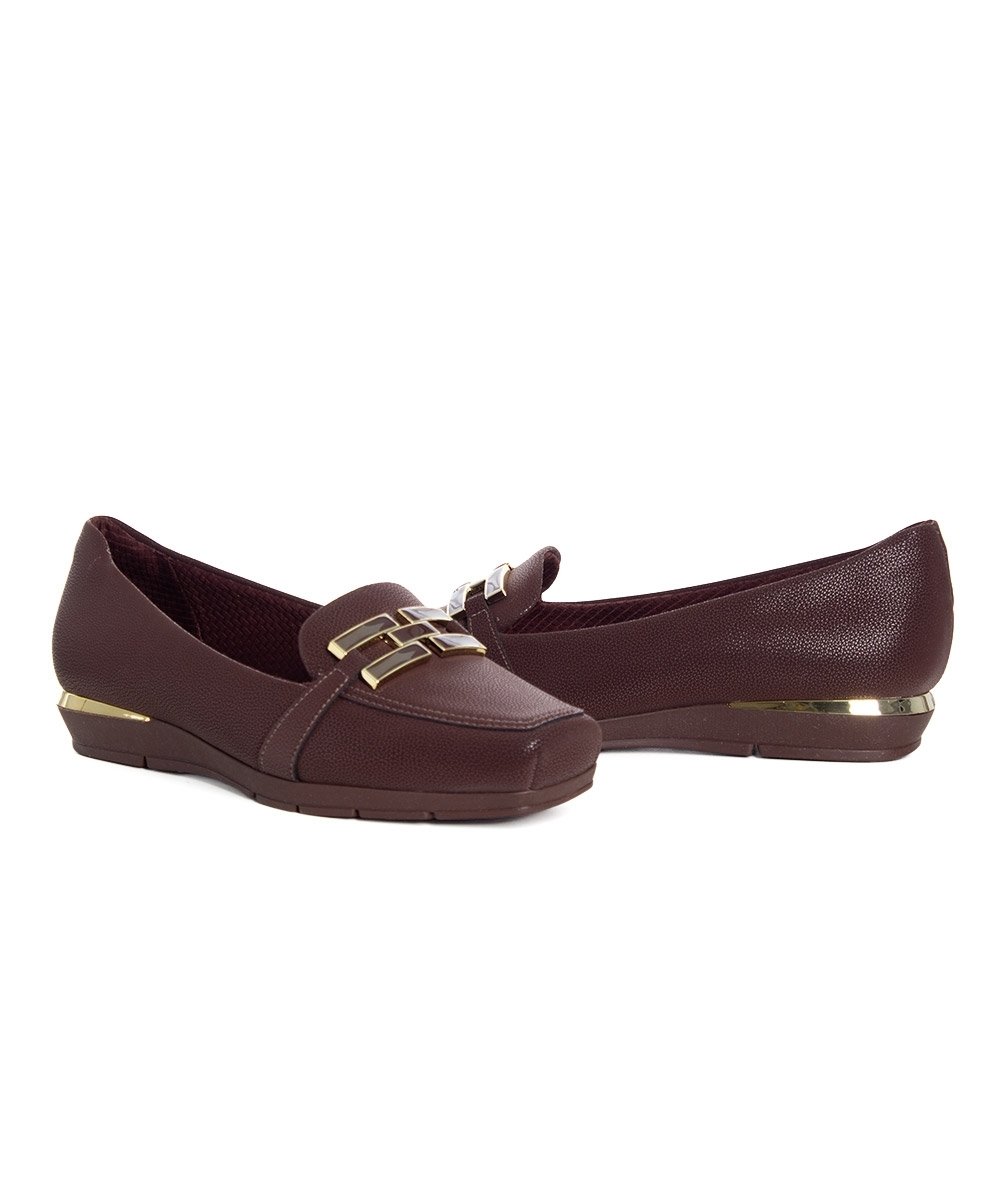 Sapato Loafer Piccadilly Fernanda Salto Baixo Marrom Marrom 4