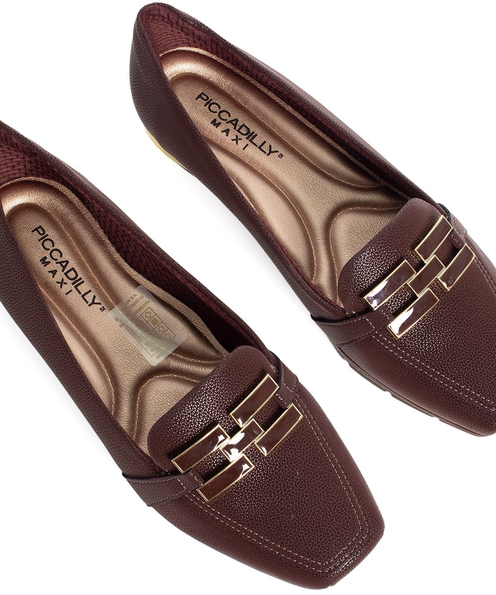 Sapato Loafer Piccadilly Fernanda Salto Baixo Marrom Marrom 5