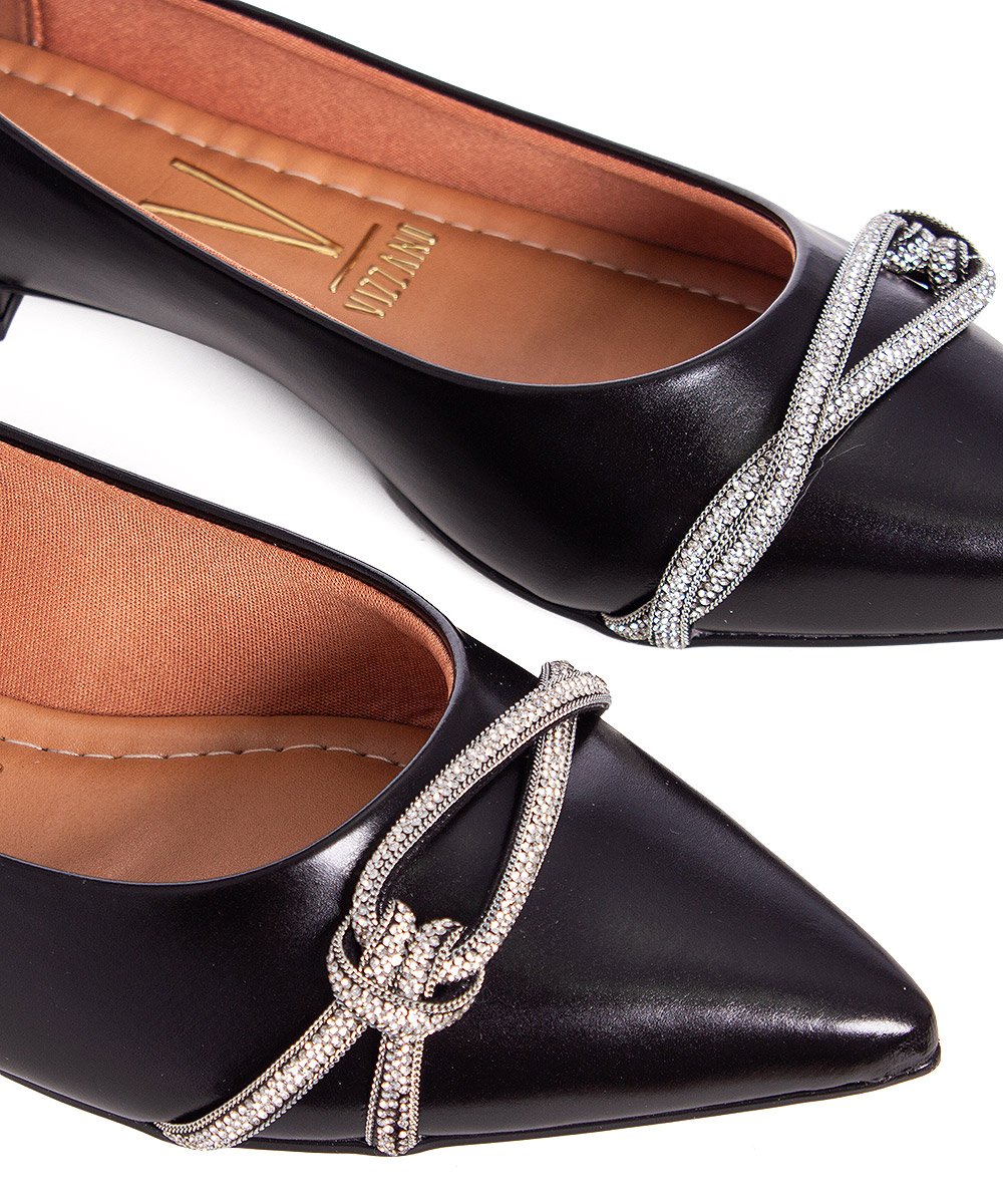 Sapatilha Bico Fino Vizzano Strass Salto Baixo Preto Preto 2