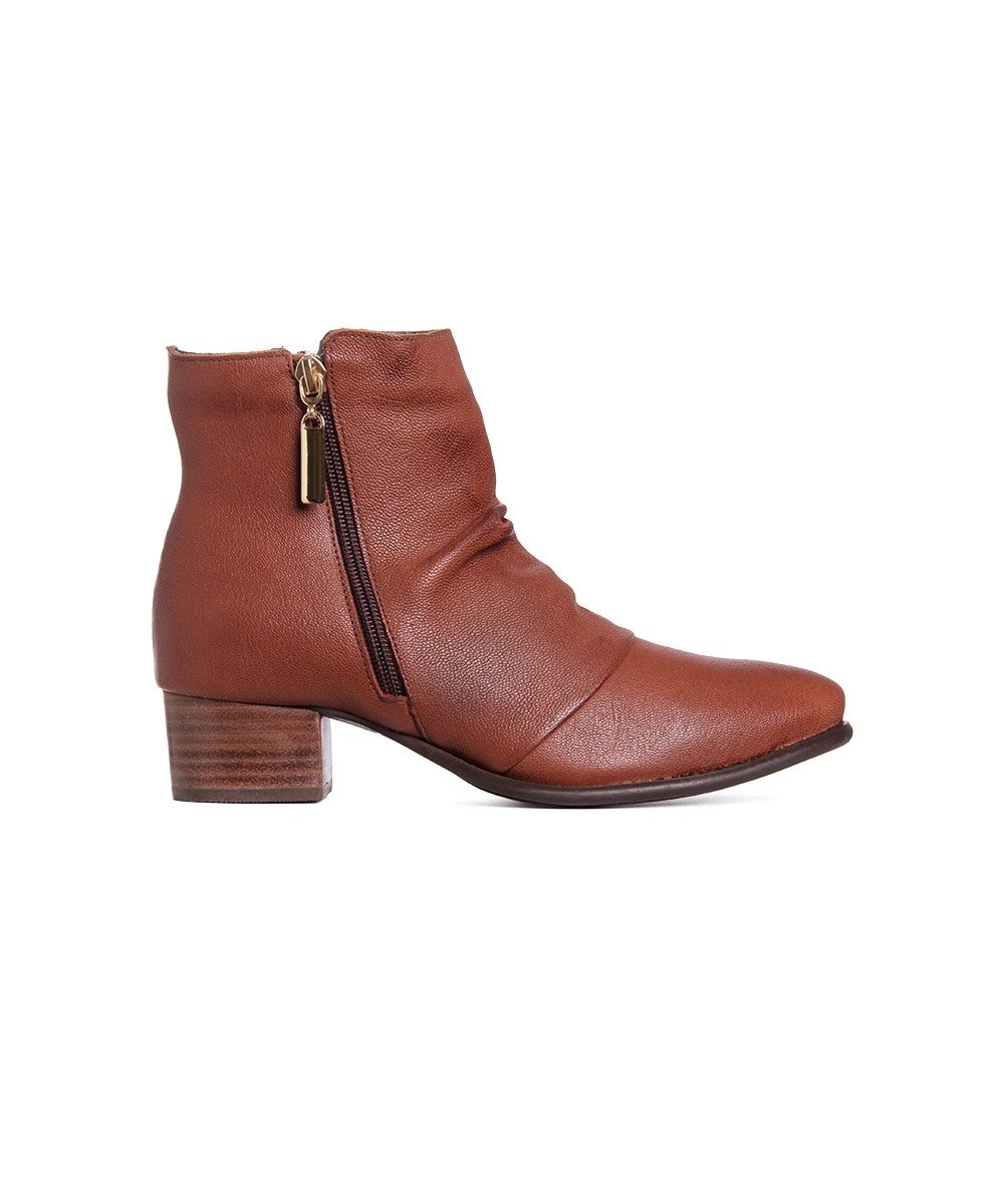 Bota Cano Curto Pixolé Salto Baixo Couro Conhaque