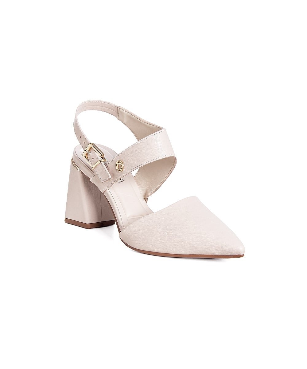 Sapato Slingback Bebecê Salto Bloco Bege Bege 2