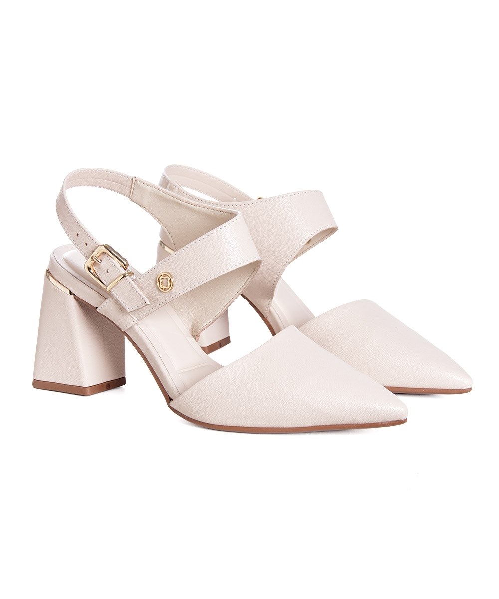 Sapato Slingback Bebecê Salto Bloco Bege Bege 3