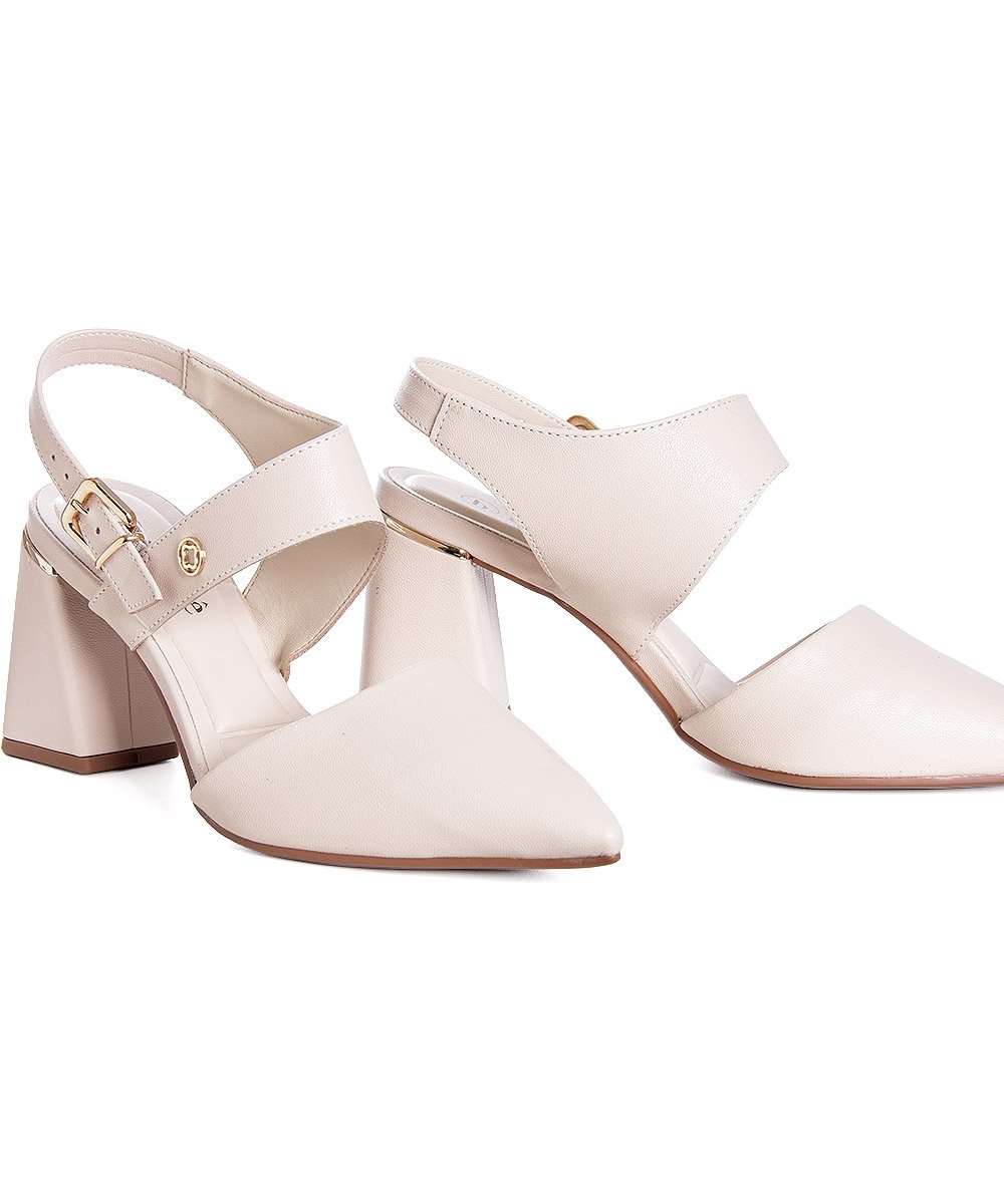 Sapato Slingback Bebecê Salto Bloco Bege Bege 4