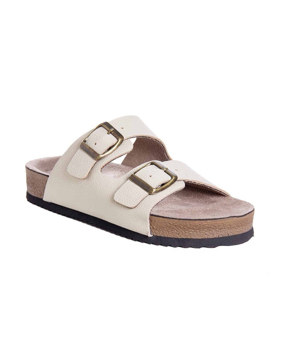 Tamanco Flat Pixolé Fivelas Couro Branco Branco 2