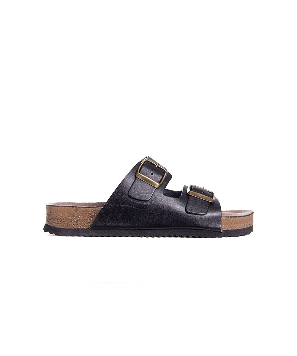 Tamanco Flat Pixolé Fivelas Couro Preto