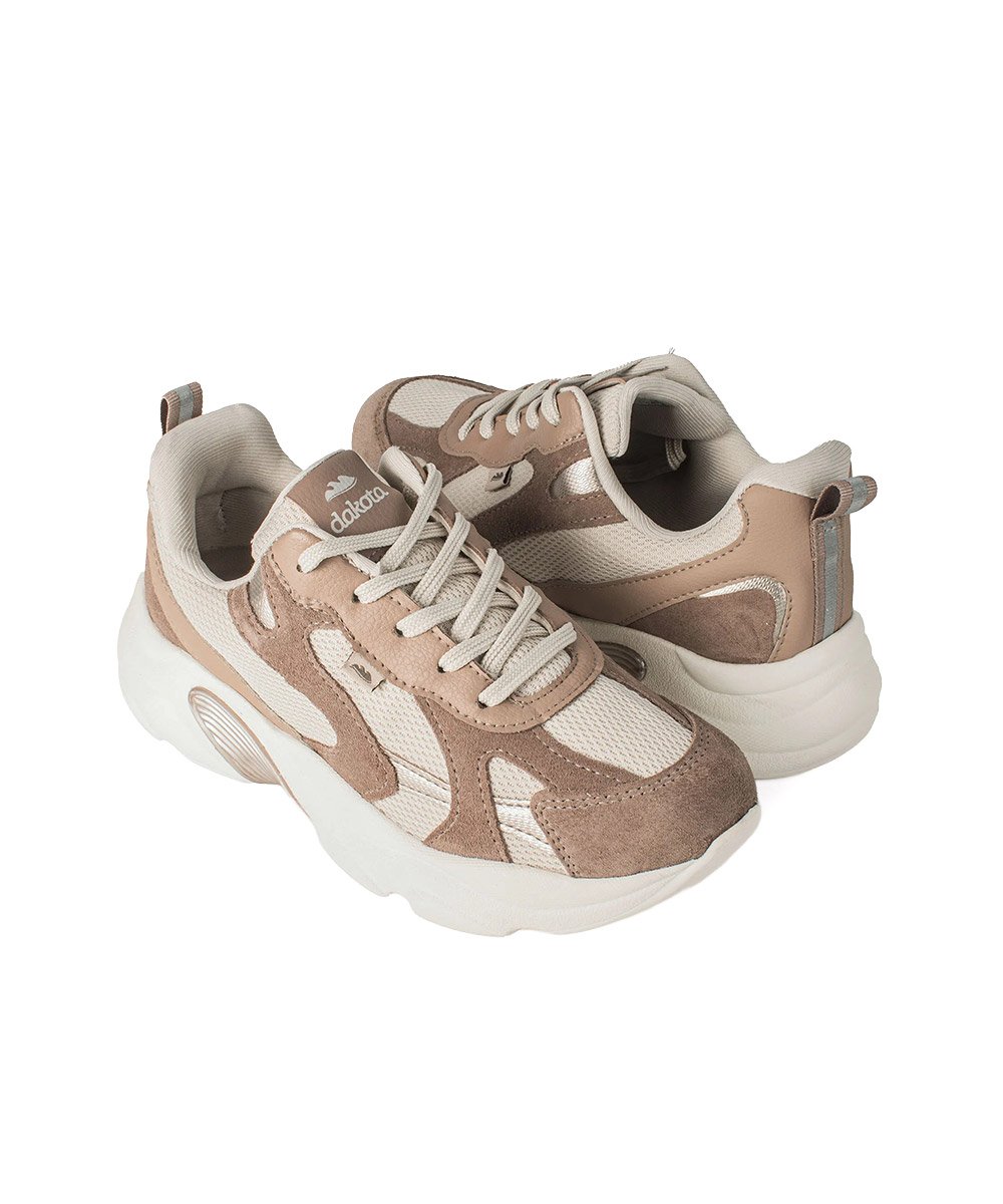 Tênis Feminino Dakota Dad Sneaker Couro Bege Bege/Marrom 8