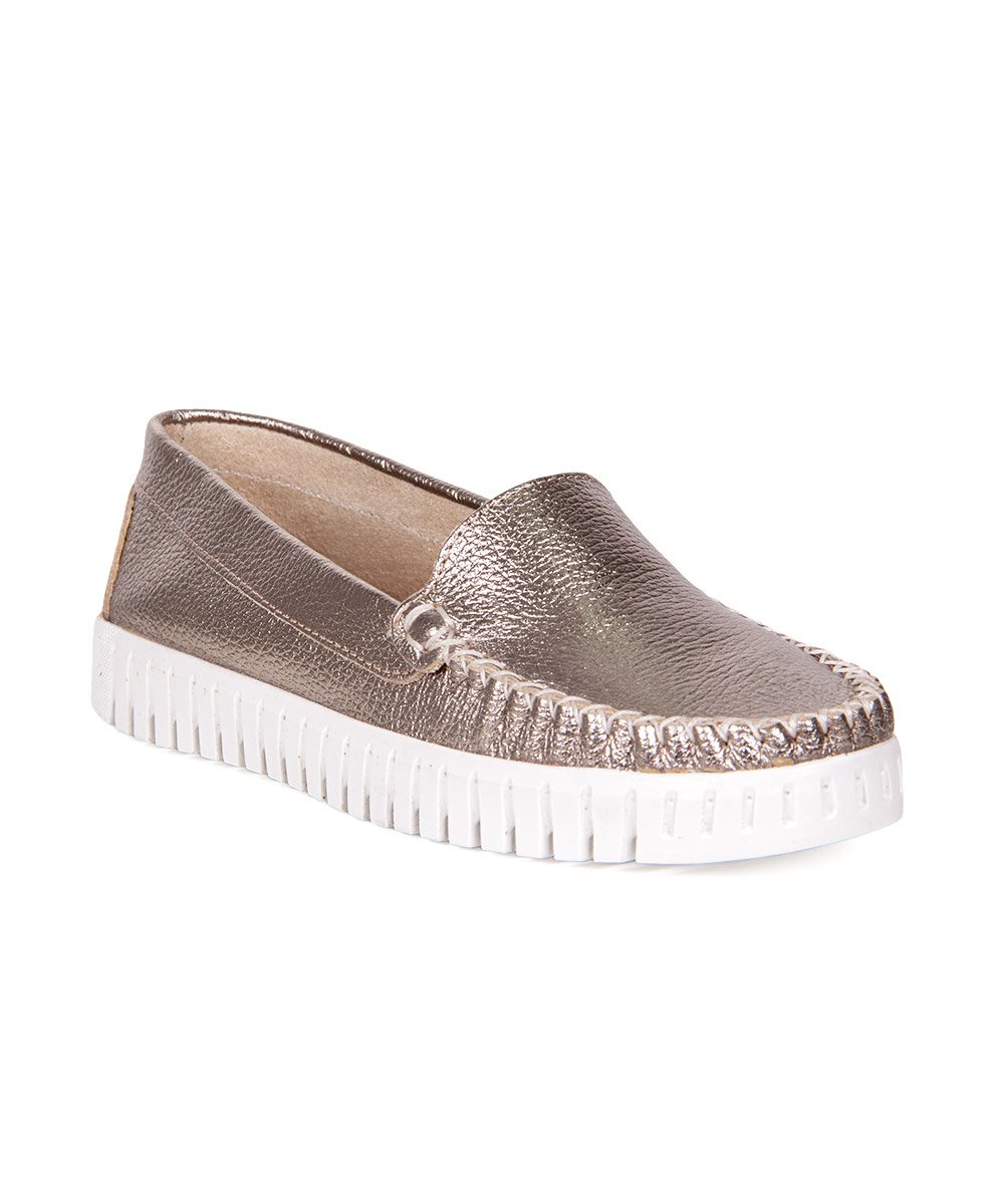 Mocassim Feminino Pixolé Couro Prata Velho