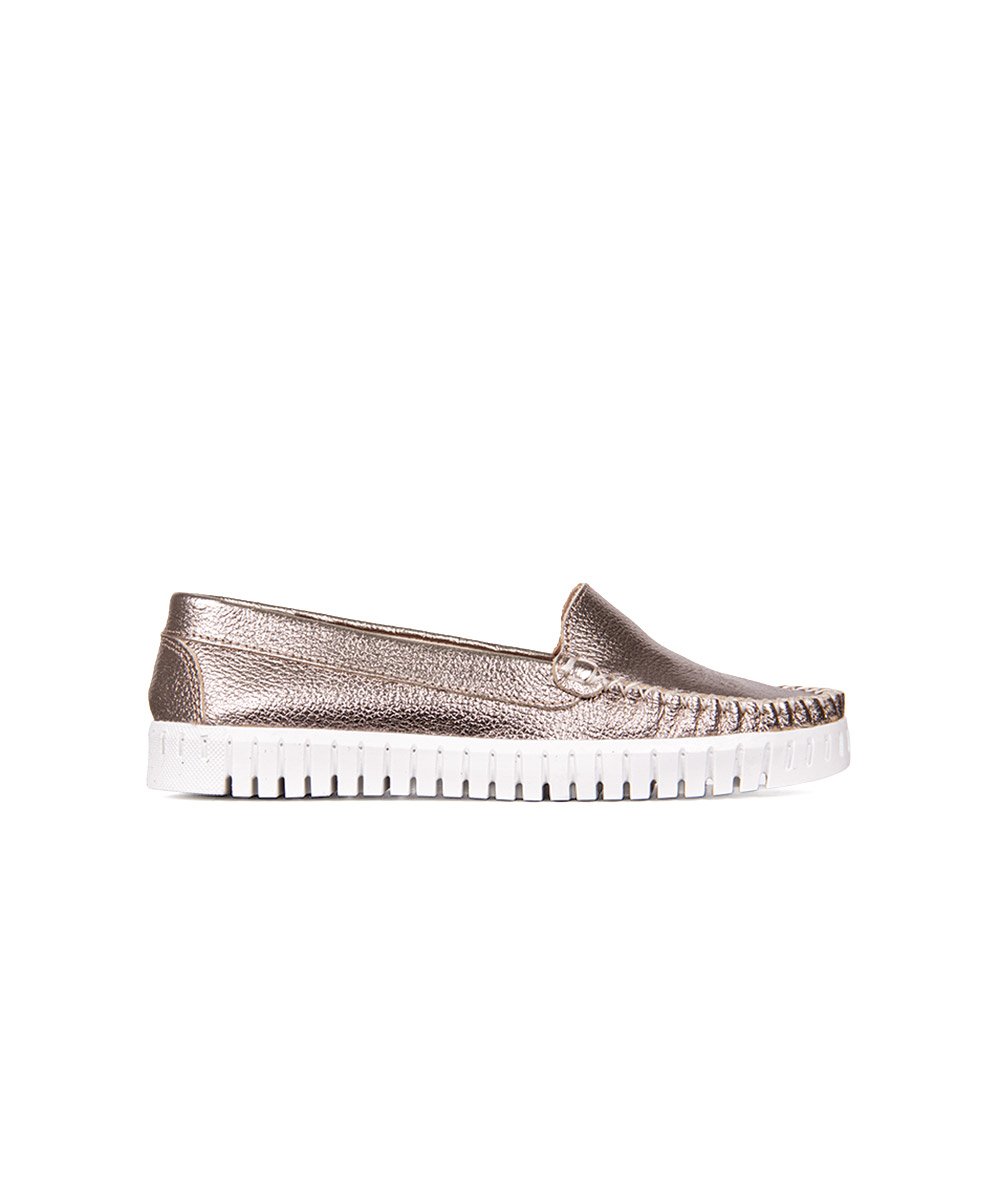 Mocassim Feminino Pixolé Couro Prata Velho Prata Velho 2